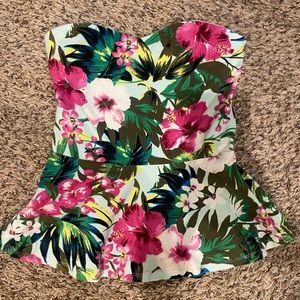 Tropical Flowered peplum strapless top